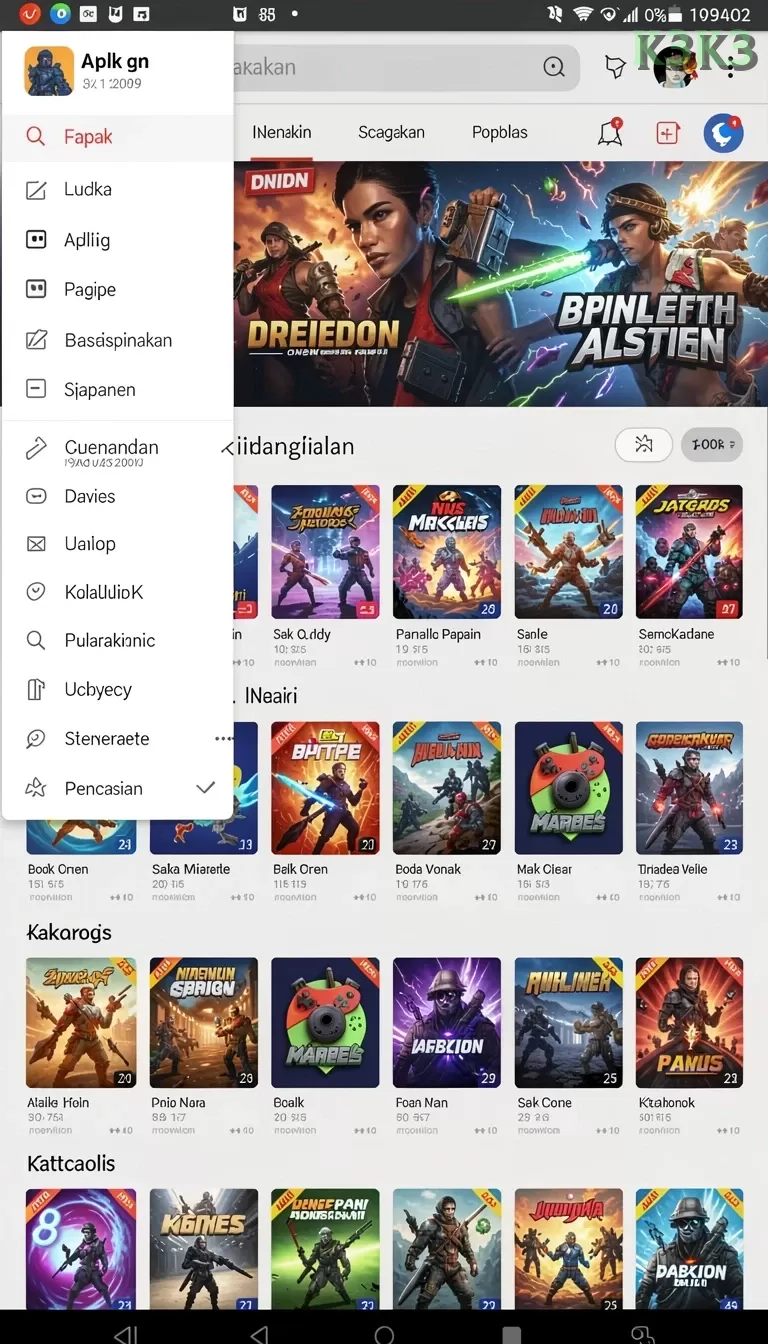 Cuplikan layar HUJANTOTO — menu navigasi